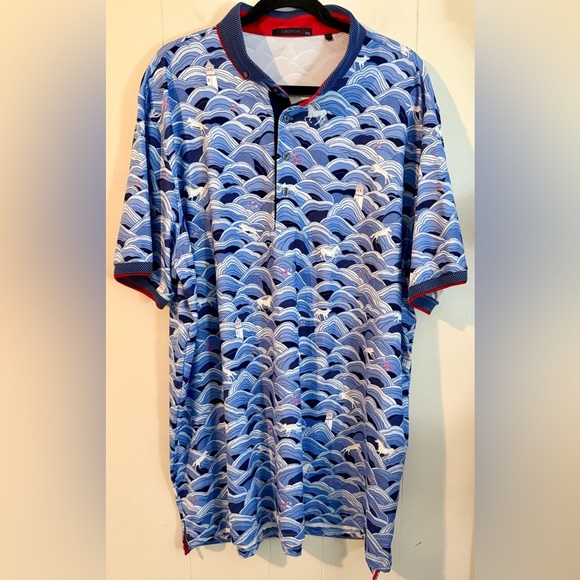Greyson Shirt Mens XXL Blue Run for the Hills Polo Wolf Horse - Picture 1 of 8